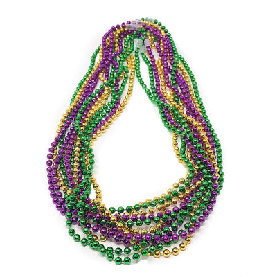 144 Mardi Gras Beads - 33" Metallic Necklace Bulk Assortment - Bulk