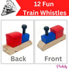 12 Pack of Wooden Train Whistles - Fun Noise Maker Wood Toys for Kids, Montessori Toy and Party Favor for Thomas Themed Birthday Parties (1 Dozen Whistles)