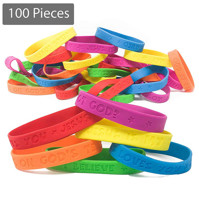 100 Religious Sayings Rubber Bracelet Mega Assortment - Bulk