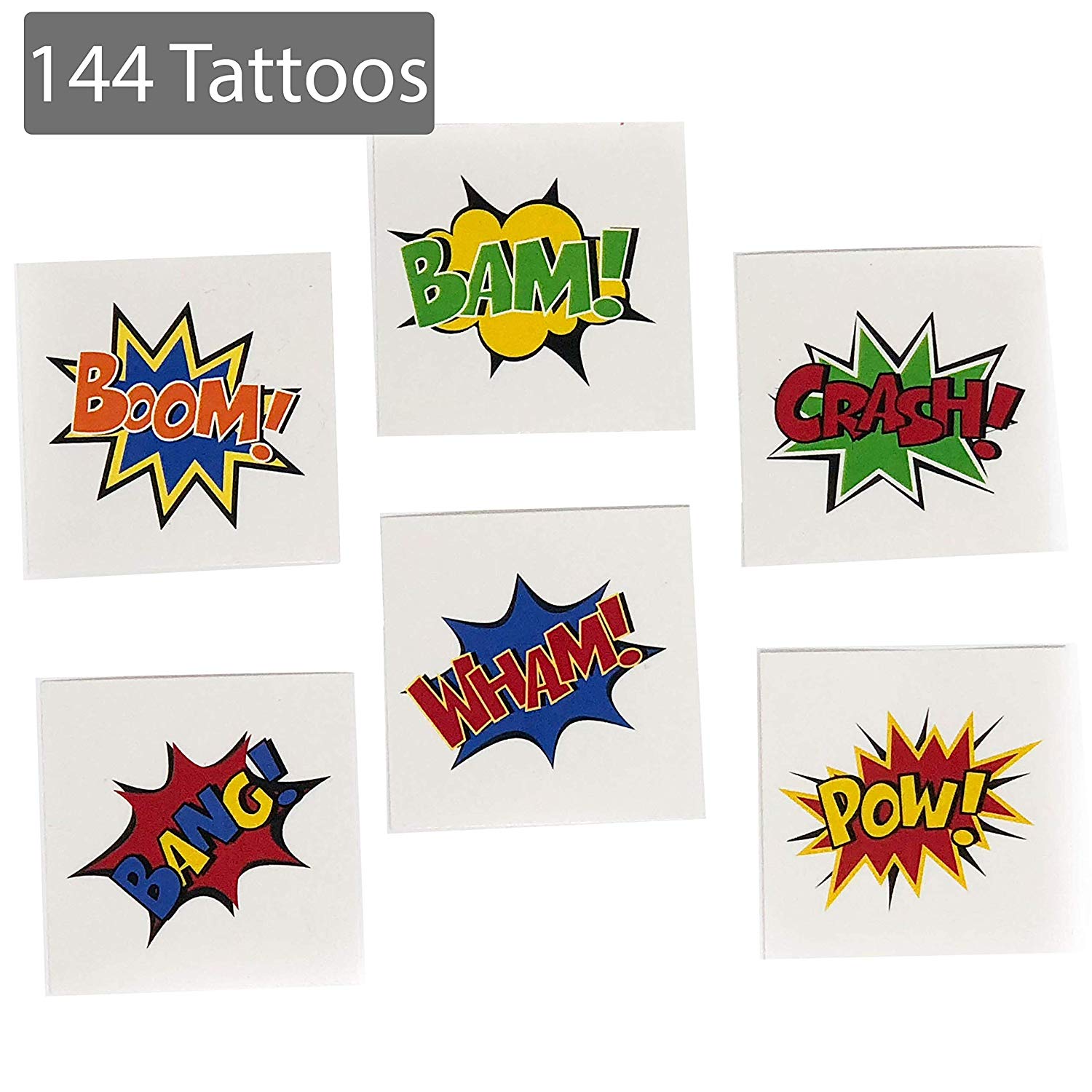 144 Superhero 2" Tattoos Party Supplies - Superhero Party Favors