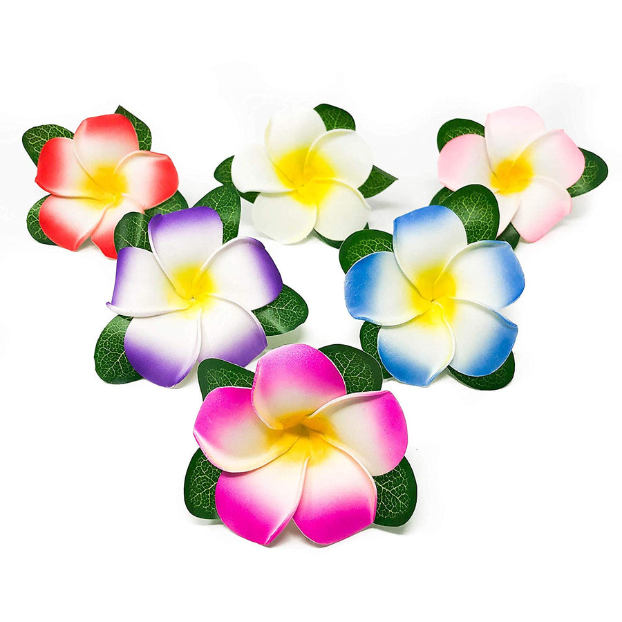 24 Plumeria Flower Hair Clips - Luau Party Supplies (2 Dozen)