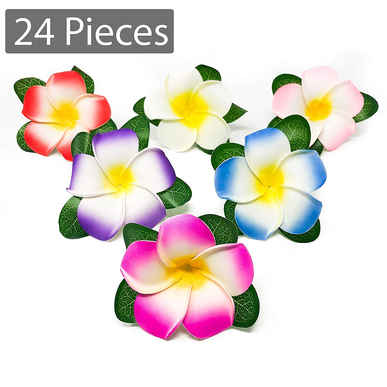 24 Plumeria Flower Hair Clips Luau Party Supplies 2 Dozen