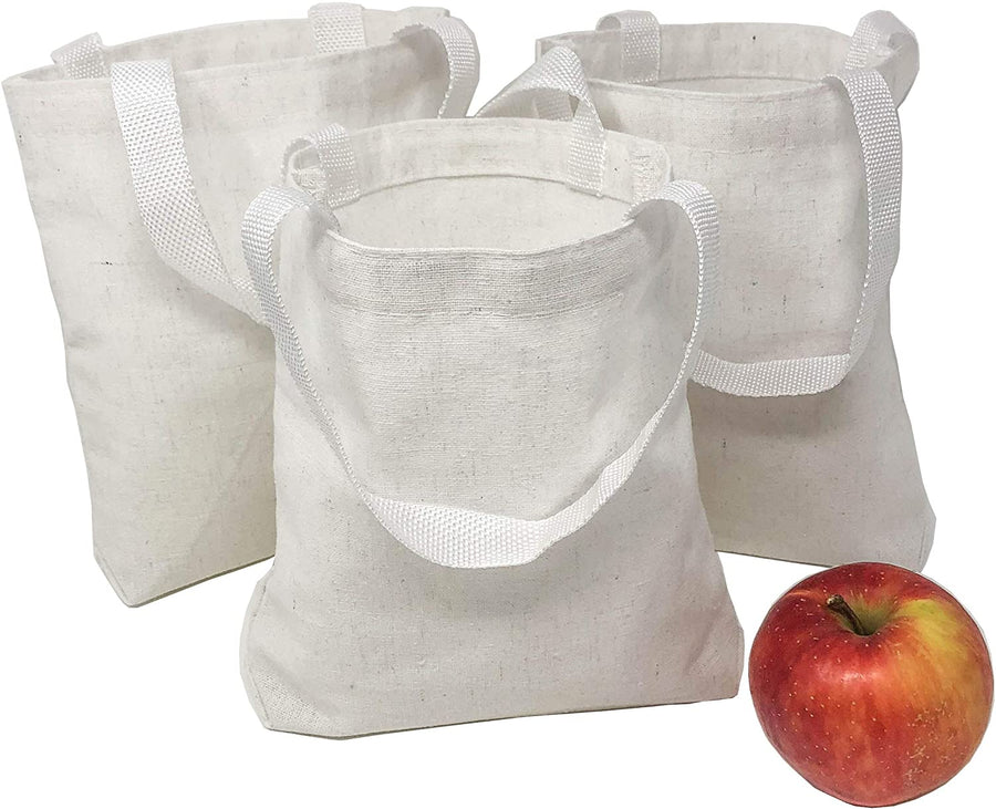 12 DIY Blank Small White Canvas Tote Bags - Bulk