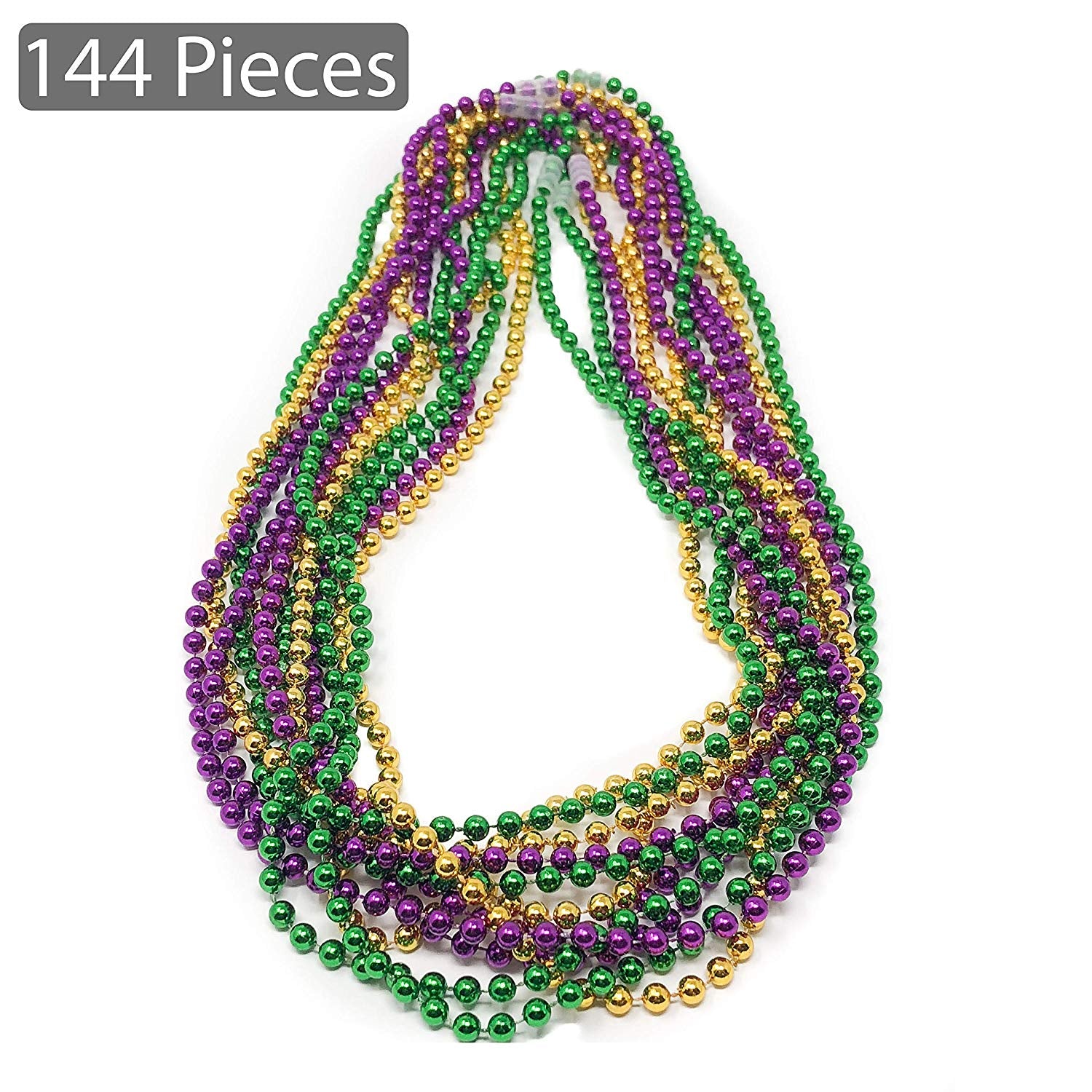 SHAOQINLIN 24 Pcs Mardi Gras Beads Necklaces, 12 Colors 33 Inch 7 mm  Metallic Bead Necklaces Bulk Party Beads Necklace Round Beaded Necklaces  for