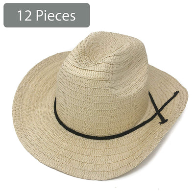 12 Cowboy Hats - Adult Western Straw Hats with Band for Western Theme Party