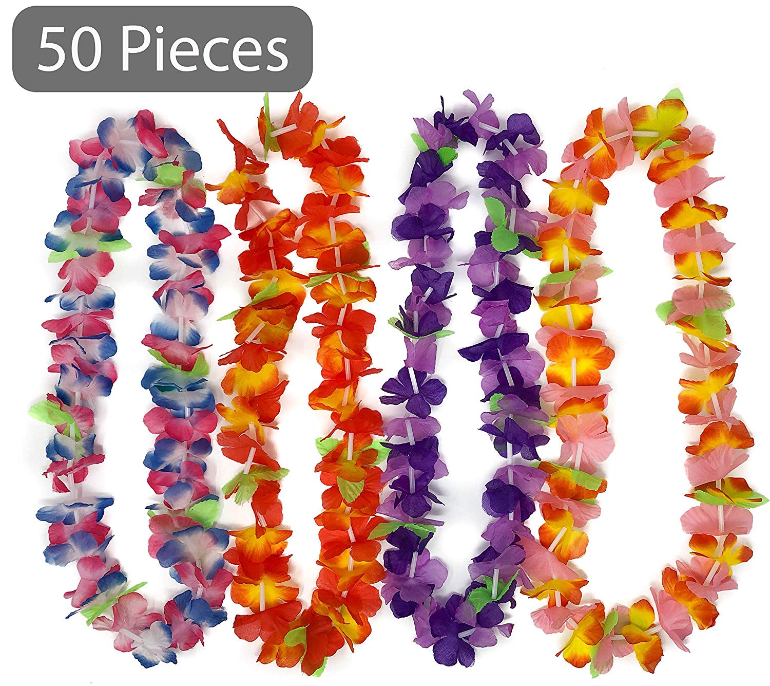 50 Hawaiian Leis - Tropical Flower Leis for Luau Party