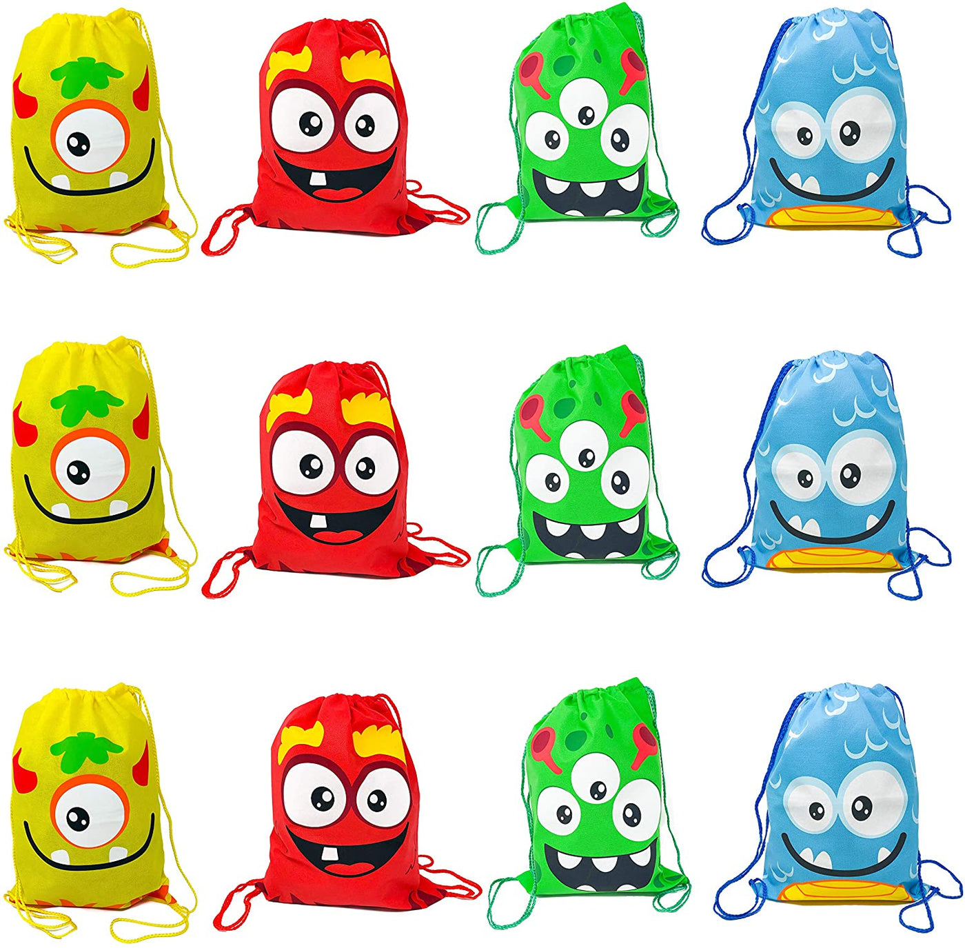 12 Monster Themed Drawstring Bag Party Supplies - Monster Party Favors Backpack