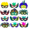 12 Piece Mardi Gras Feather Mask Assortment - Feather Masquerade Half Party Masks