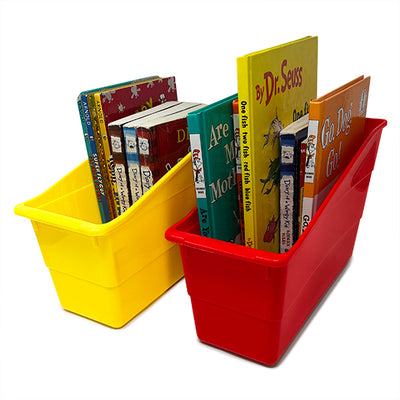 Book, Folder, File, Binder, and Magazine Holder - Vertical File Organizer for Home or Classroom - 6 Pack Multicolor Book Bins with Handle - Book Holder for Desk and Shelves