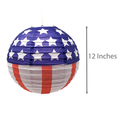 Patriotic Hanging Paper Lanterns – 12 Inch Red, White and Blue American Flag Lantern 4th of July, Patriotic Party Decoration