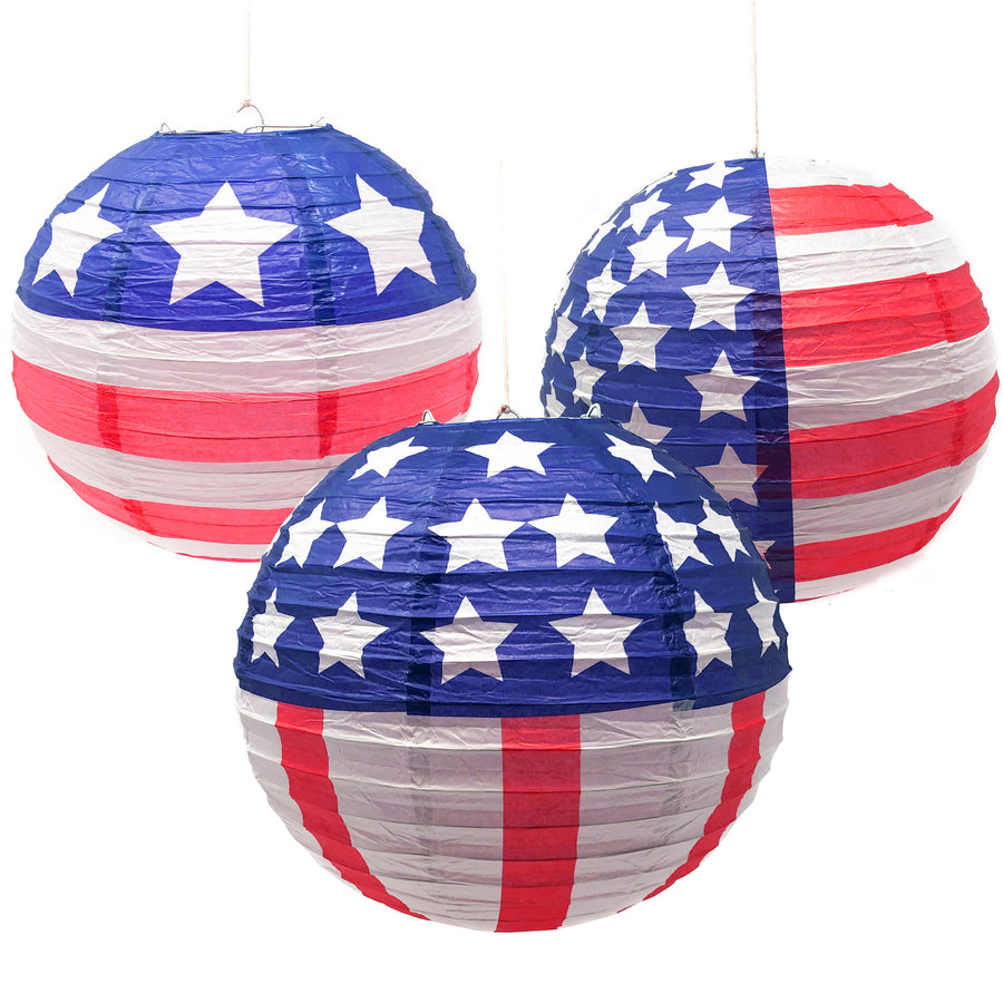 Patriotic Hanging Paper Lanterns – 12 Inch Red, White and Blue American Flag Lantern 4th of July, Patriotic Party Decoration