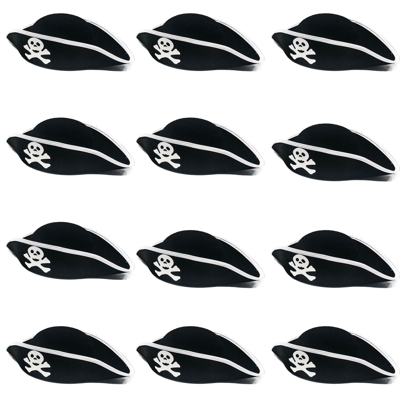 12 Black and White Felt Pirate Costume Hat - Pirate Party Favors for Birthdays and Pirate Role Play