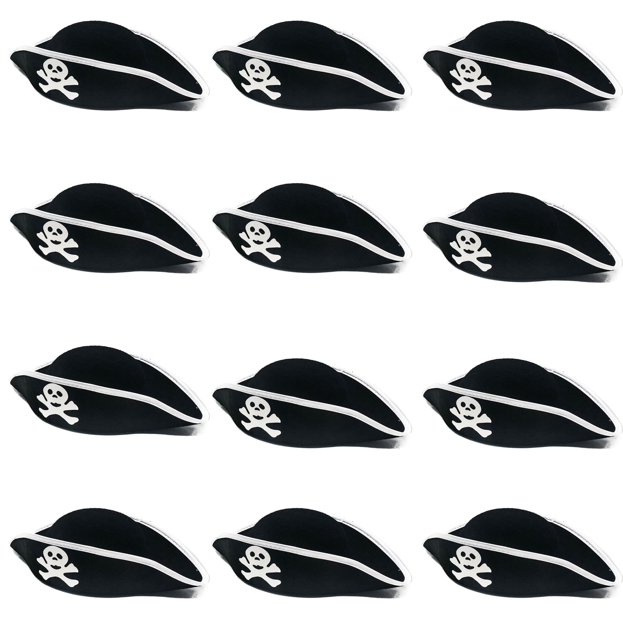 12 Black and White Felt Pirate Costume Hat - Pirate Party Favors for Birthdays and Pirate Role Play