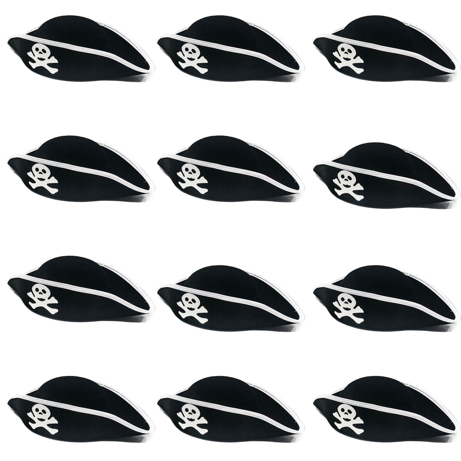 12 Black and White Felt Pirate Costume Hat - Pirate Party Favors for Birthdays and Pirate Role Play