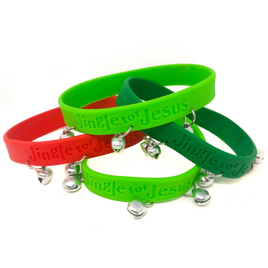 12 Jingle for Jesus Rubber Bracelets with Bells
