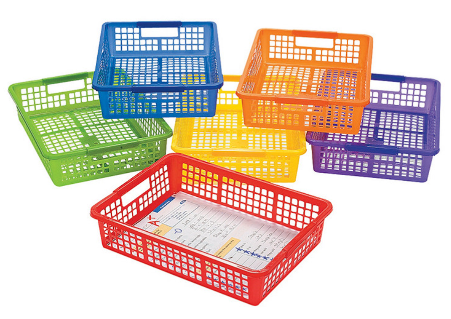 Colored Organizing Stacking Bins - Set of 6 Durable Paper Basket, 13 x 9.75 x 3 Inches Paper Storage Bins - Used as Classroom Storage Tray for Teachers and Students, Office Table Organizer