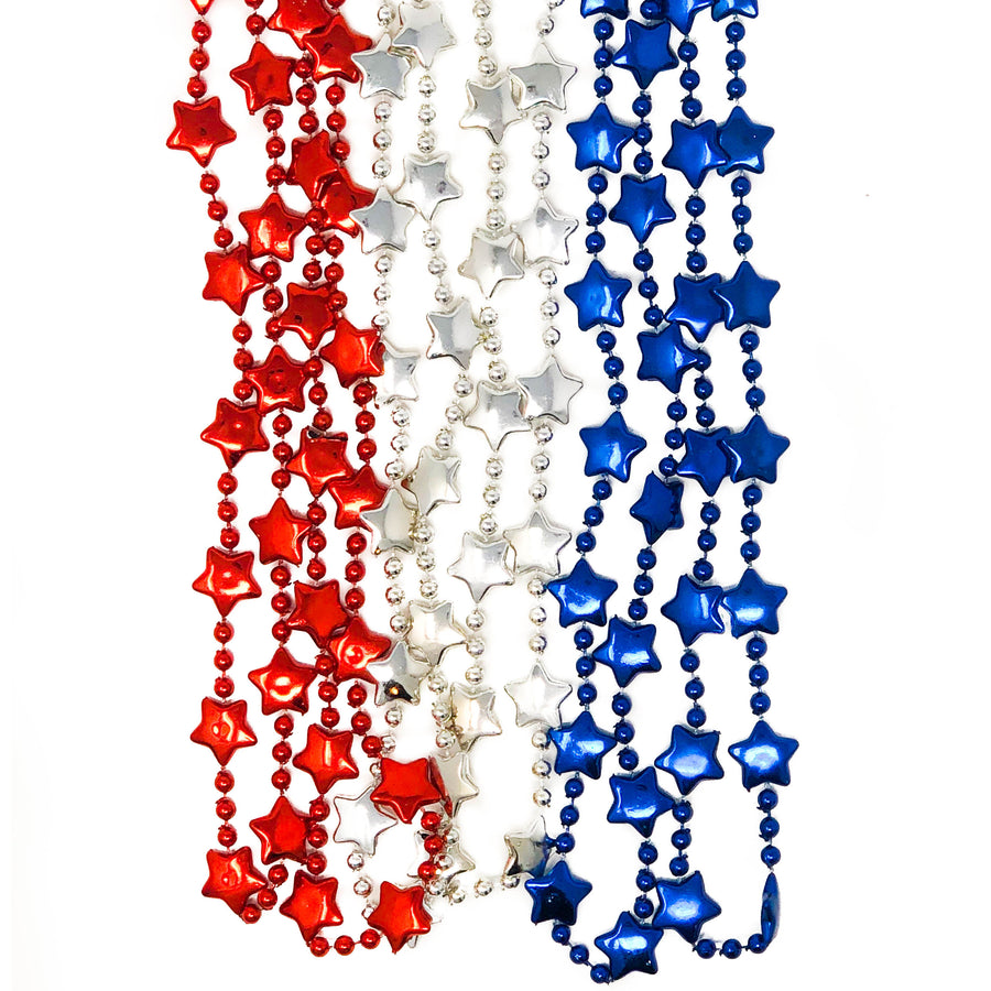 48 Metallic Patriotic Star Necklaces - 4th of July, Memorial Day, Party Favor or Decoration
